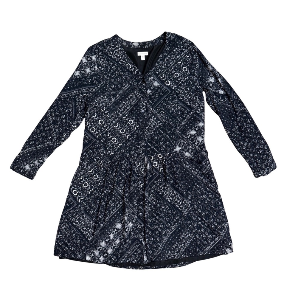 Garnet Hill drop waist Bandana Patchwork V-Neck Mini Dress 8 Long Sleeve